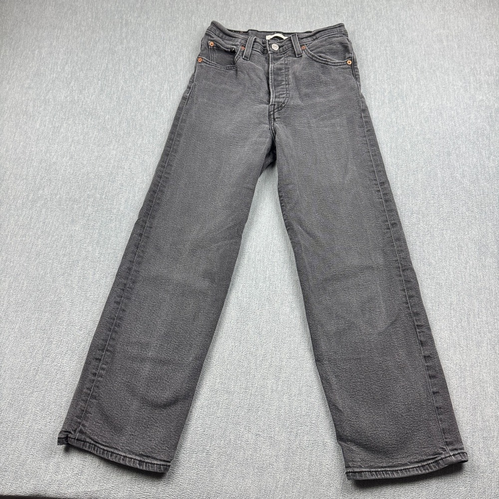 Levis Jeans Womens 25x26 Gray Ribcage Straight Ankle High Rise Button Fly Pants